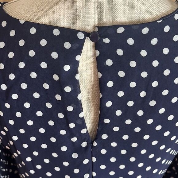 Robert Louis Navy and White Polka Dot Bell Sleeve Dress Size Small - Picture 7 of 11